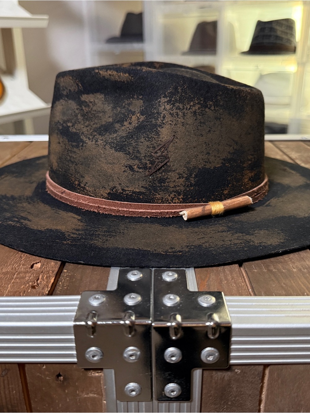 Ruediger Eclipse Burned Distressed Wool Wide Brim Fedora M / 57cm
